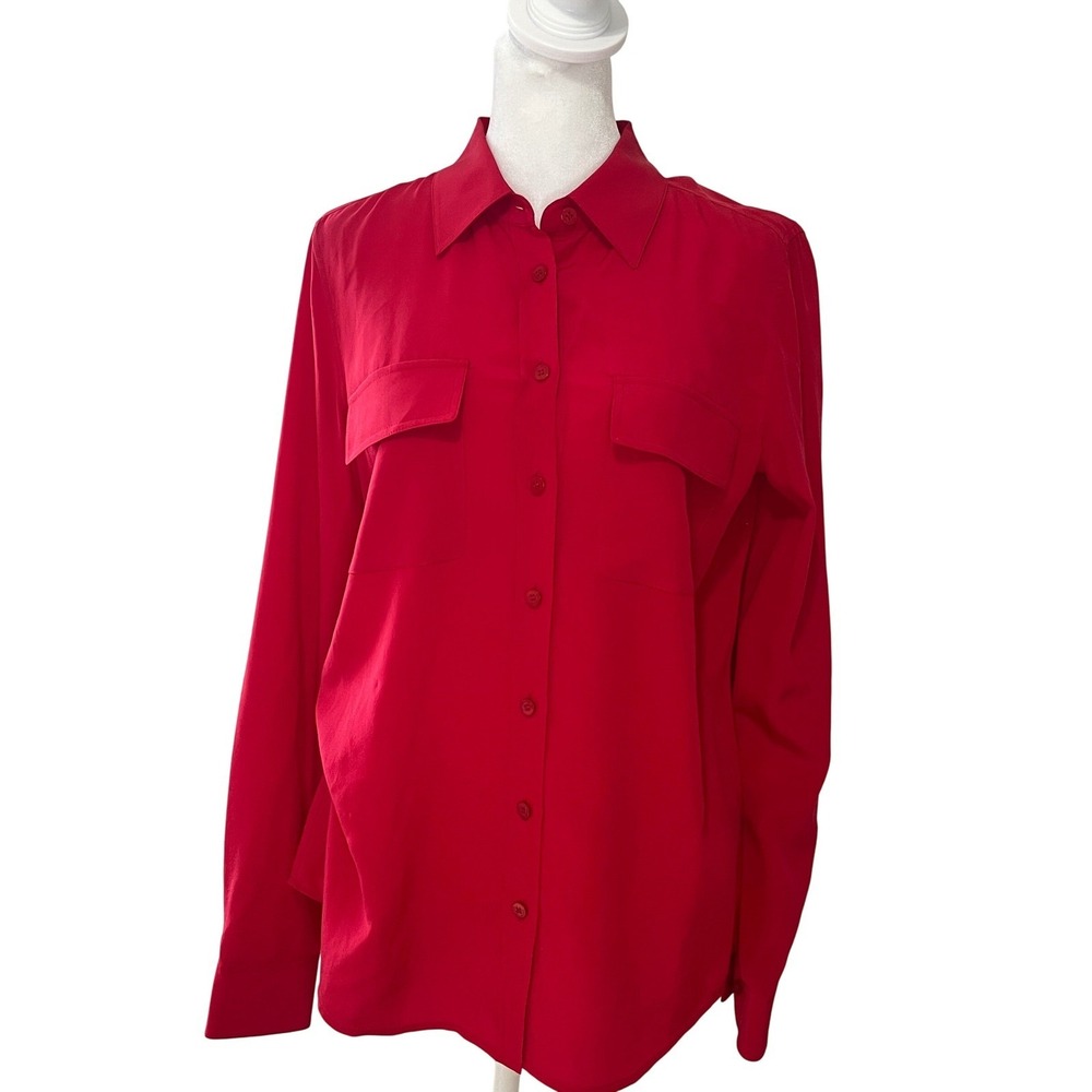 Antonio Melani 100% silk red blouse women top shirt button 99AMM399 womens small